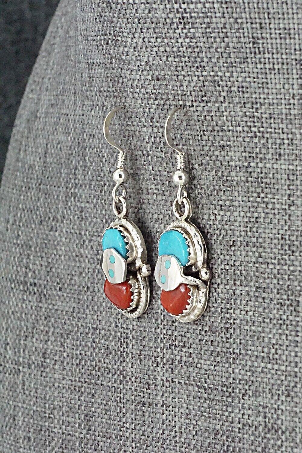 Turquoise, Coral & Sterling Silver Earrings - Joy Calavaza