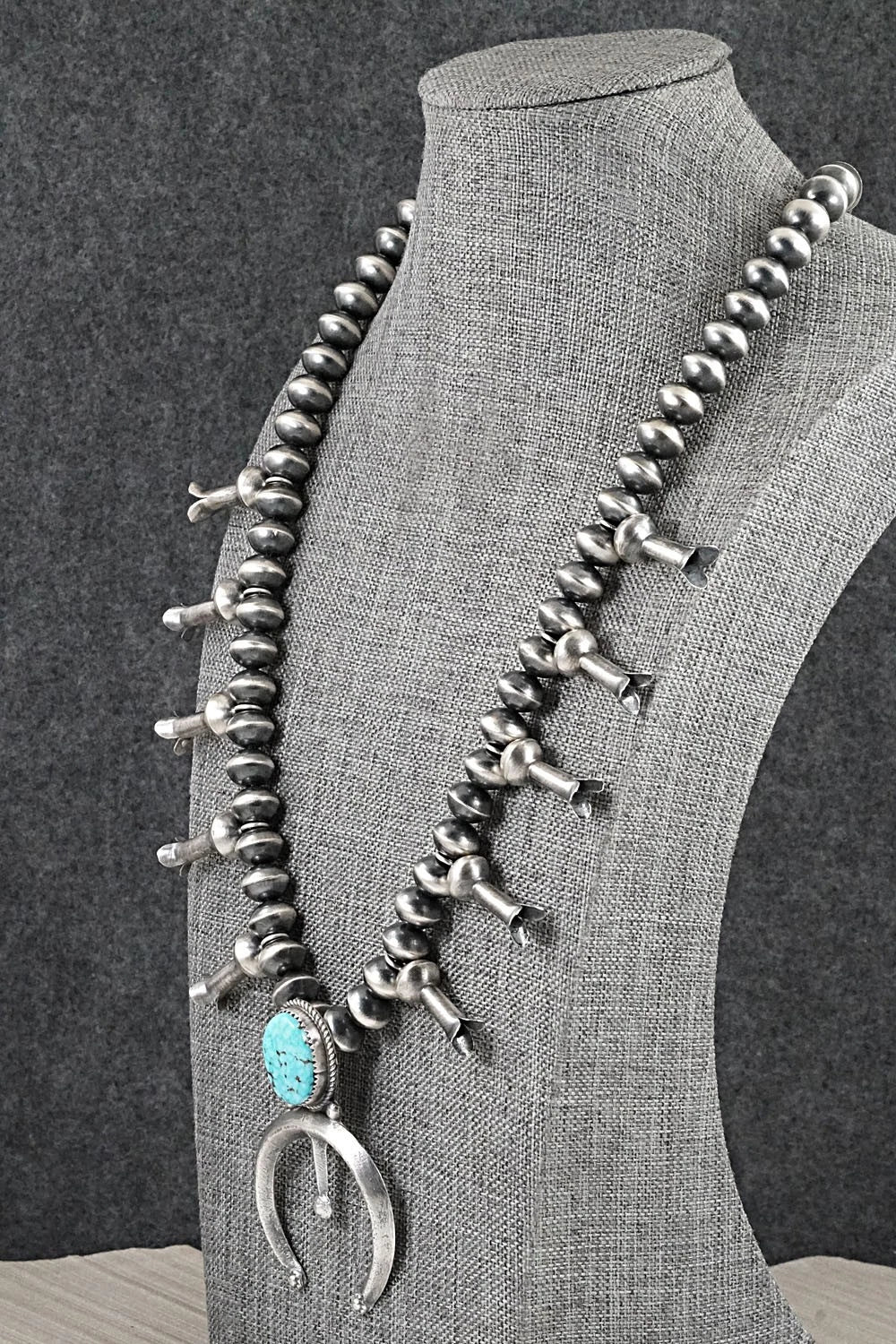 Turquoise & Sterling Silver Navajo Pearl Squash Blossom Necklace - Presley Haley