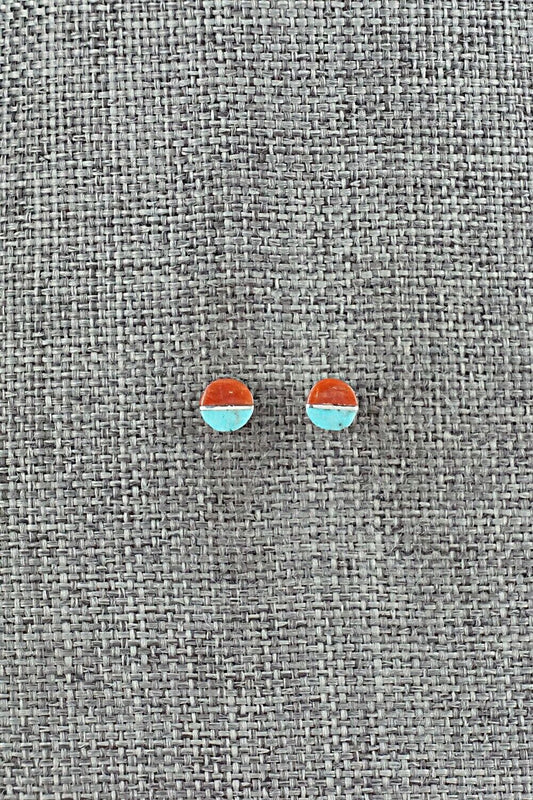 Turquoise, Coral & Sterling Silver Earrings - Rowena Laweka