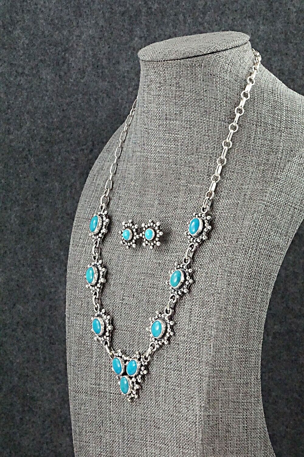 Turquoise & Sterling Silver Necklace and Earrings Set - Roie Jaque