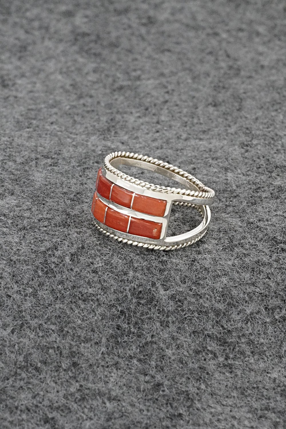 Coral and Sterling Silver Ring - Bruce Johnson - Size 9.5