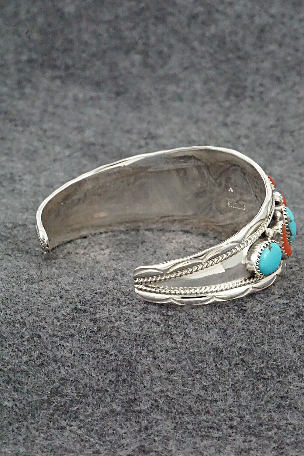 Turquoise, Coral & Sterling Silver Bracelet - Anita Whitegoat