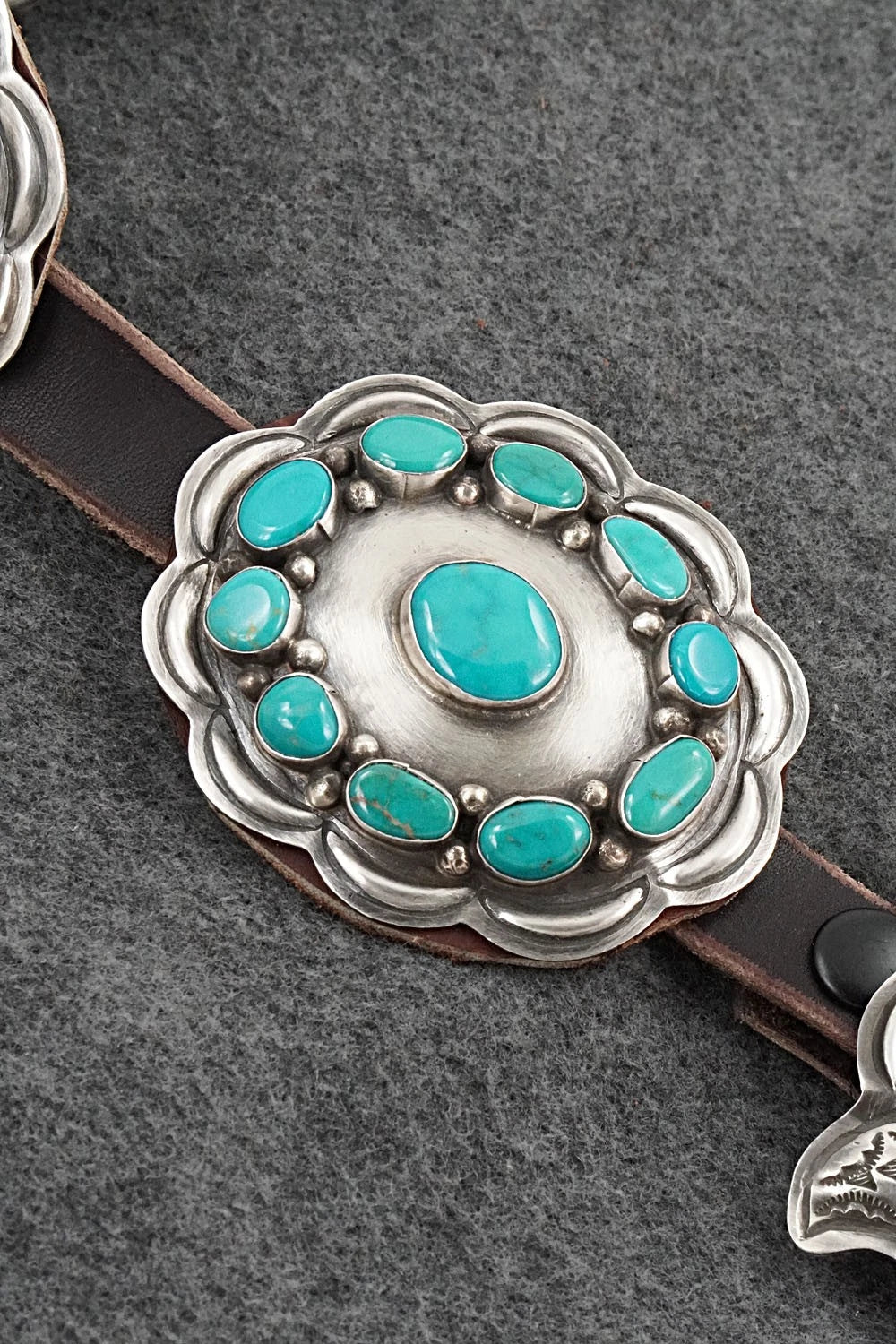 Turquoise, Sterling Silver & Leather Concho Belt - Dan Morgan