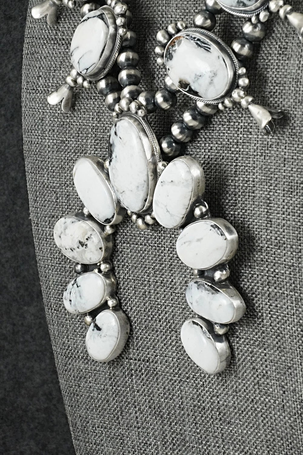 White Buffalo & Sterling Silver Squash Blossom Set - Darrin Livingston