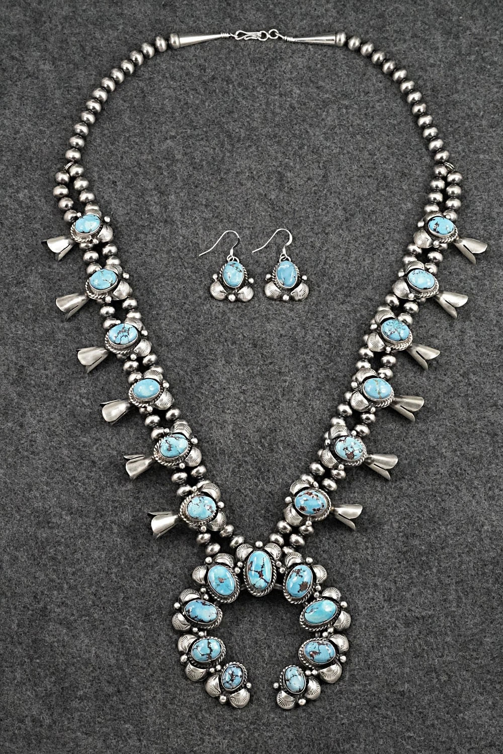 Turquoise & Sterling Silver Squash Blossom Set - Vernon Johnson