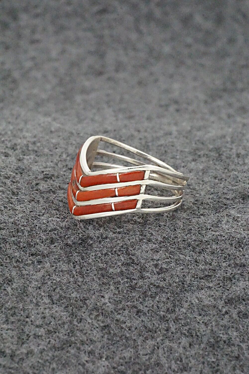 Coral & Sterling Silver Ring - Andrew Enrico - Size 9.5