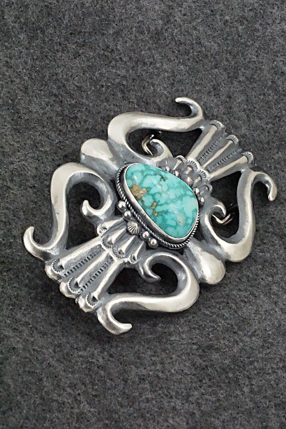 Turquoise & Sterling Silver Belt Buckle - Harrison Bitsue