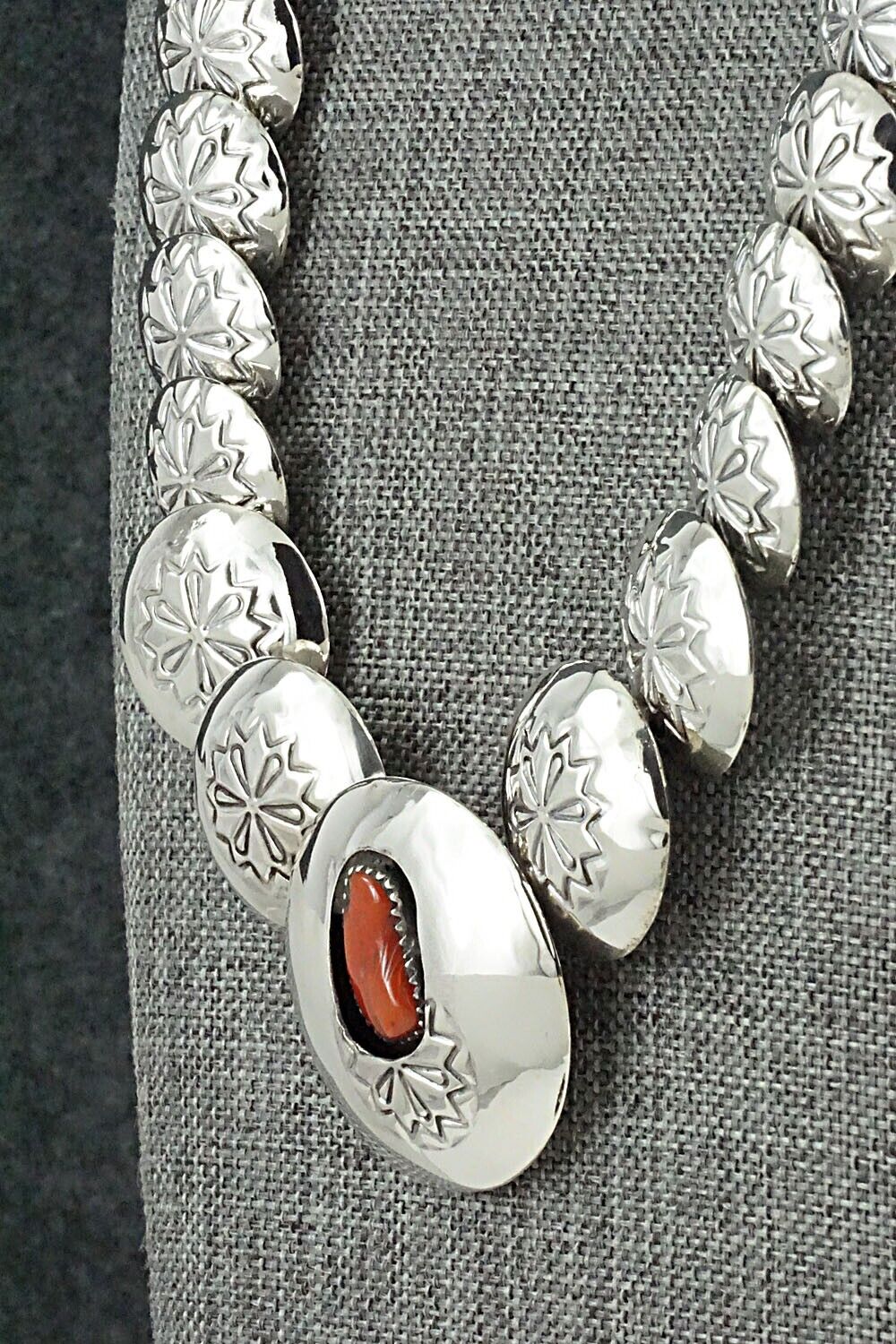 Coral & Sterling Silver Necklace and Earrings Set - Tim Thompson