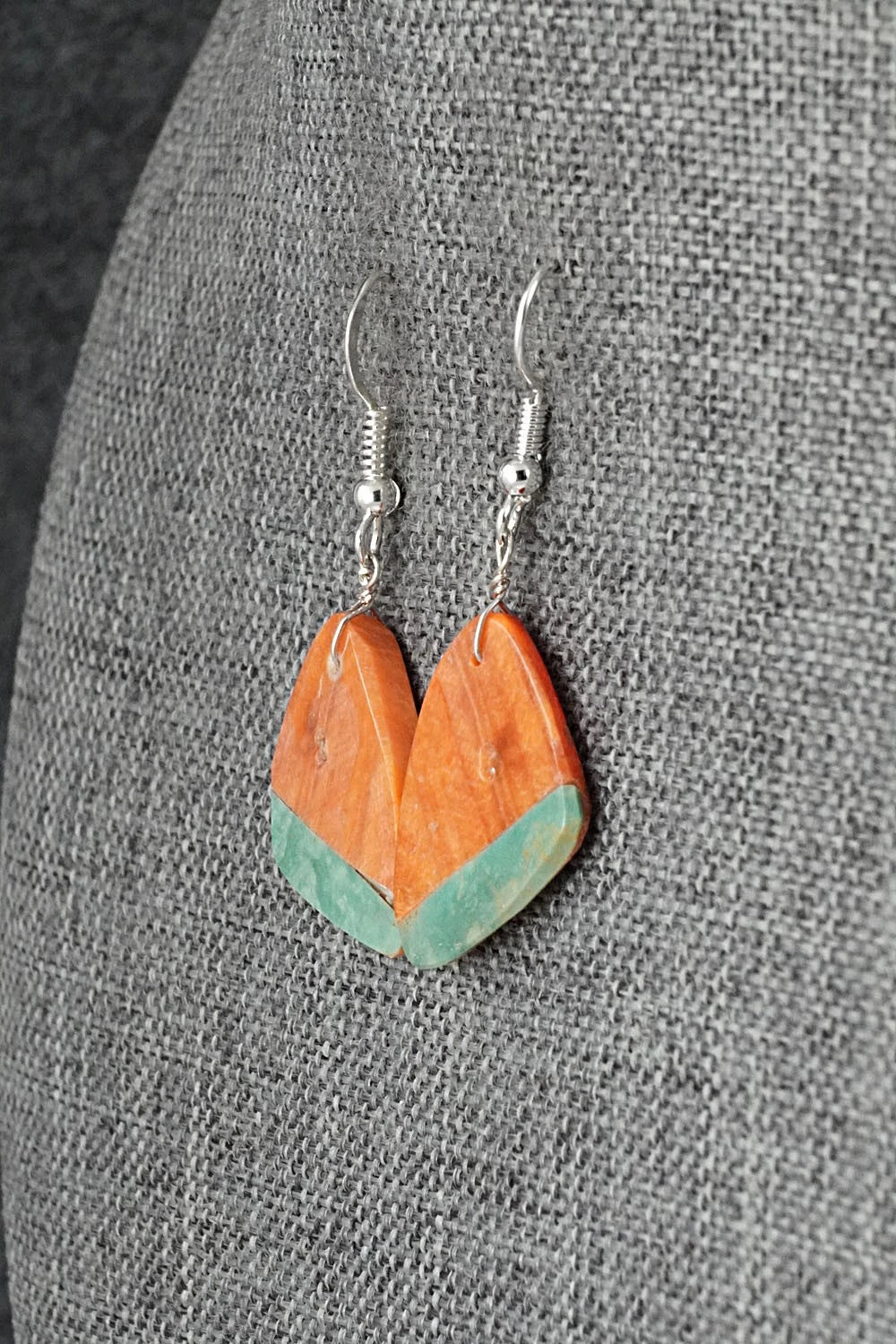 Spiny Oyster, Turquoise & Sterling Silver Earrings - Louise Pete