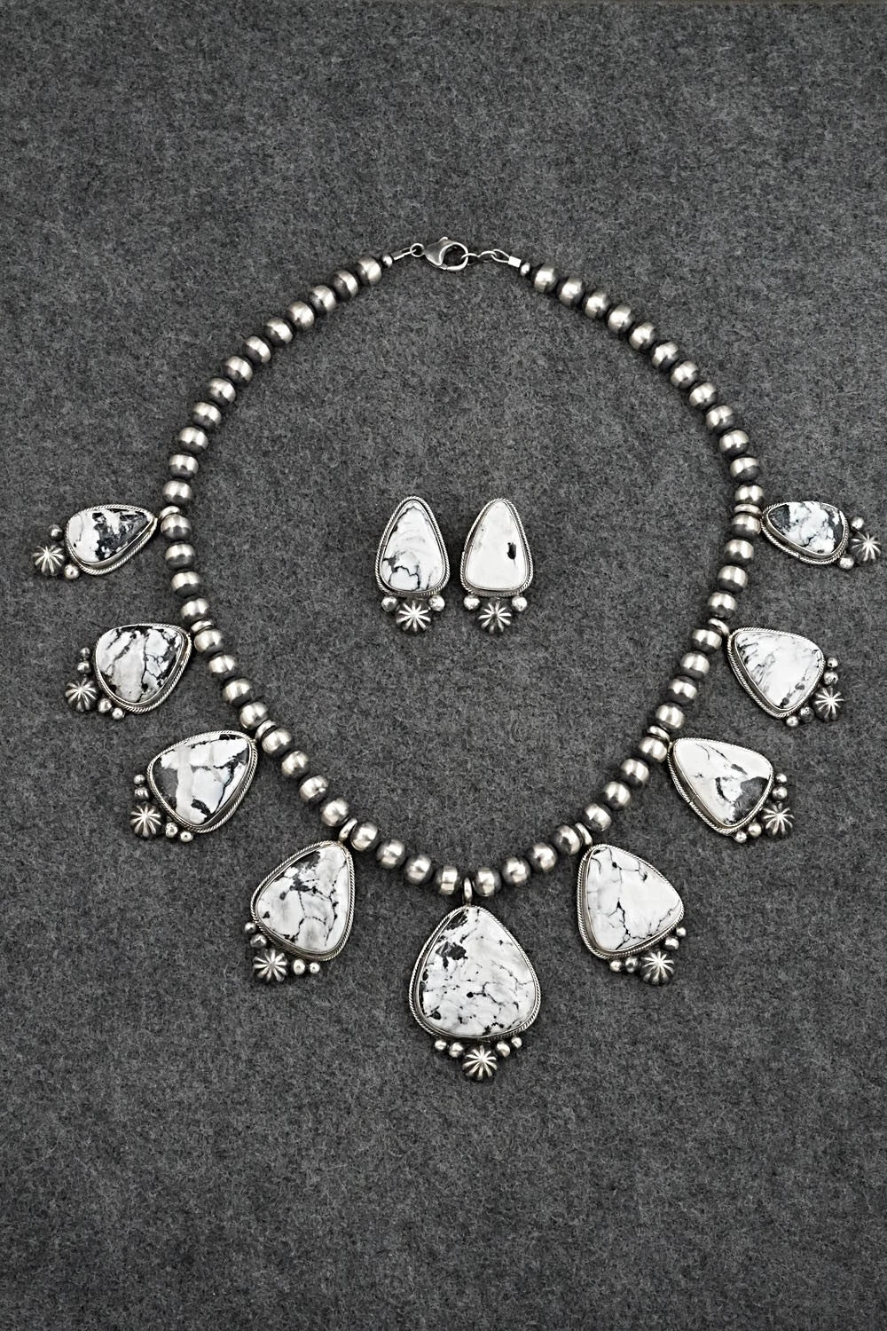 White Buffalo & Sterling Silver Necklace and Earrings Set - Darrin Livingston