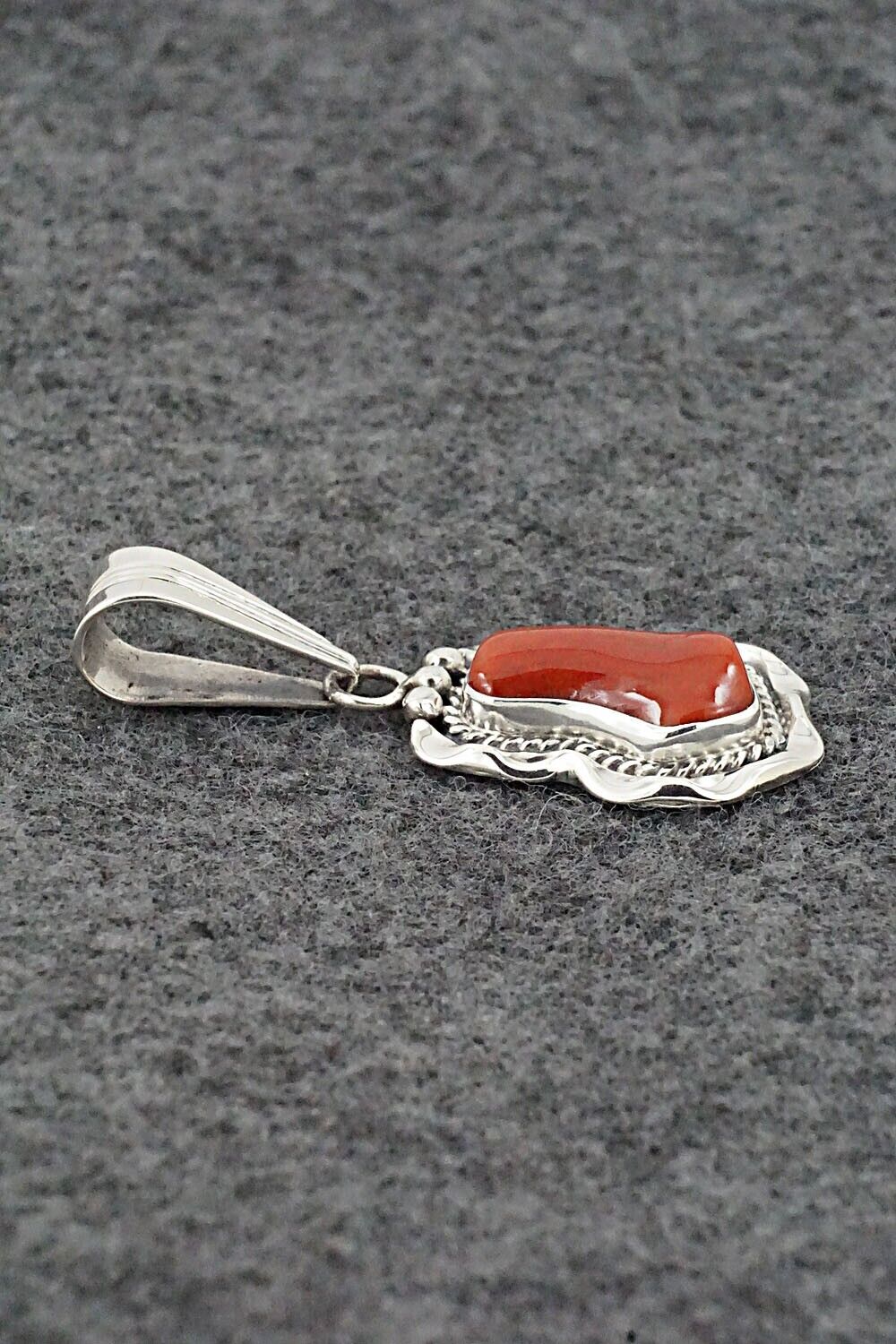 Coral & Sterling Silver Pendant - Samuel Yellowhair