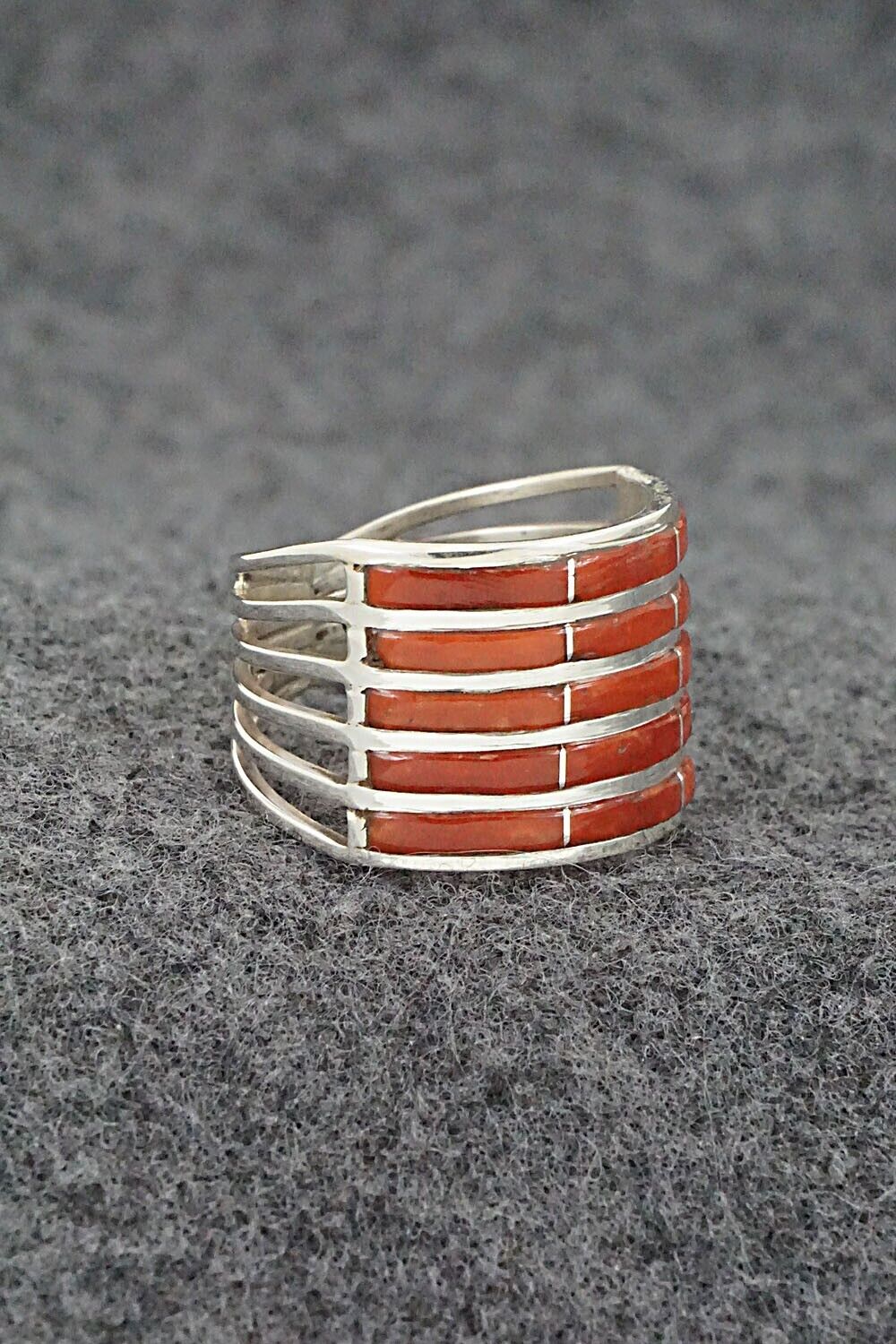 Coral & Sterling Silver Ring - Andrew Enrico - Size 8