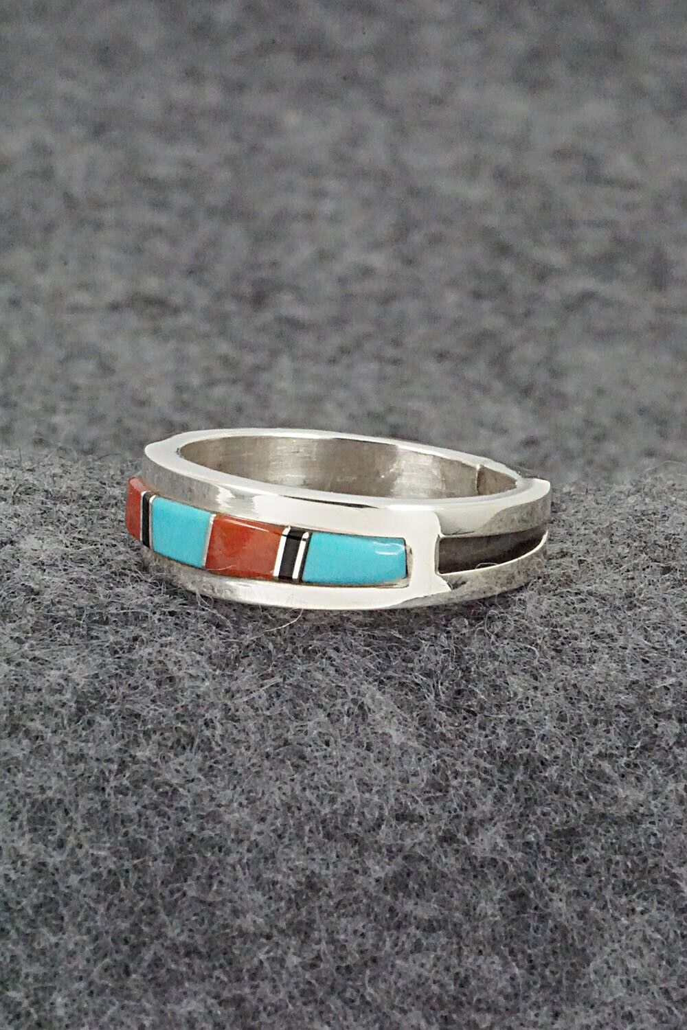 Turquoise, Coral, Onyx & Sterling Silver Ring - Wilbert Muskett Jr. - Size 9