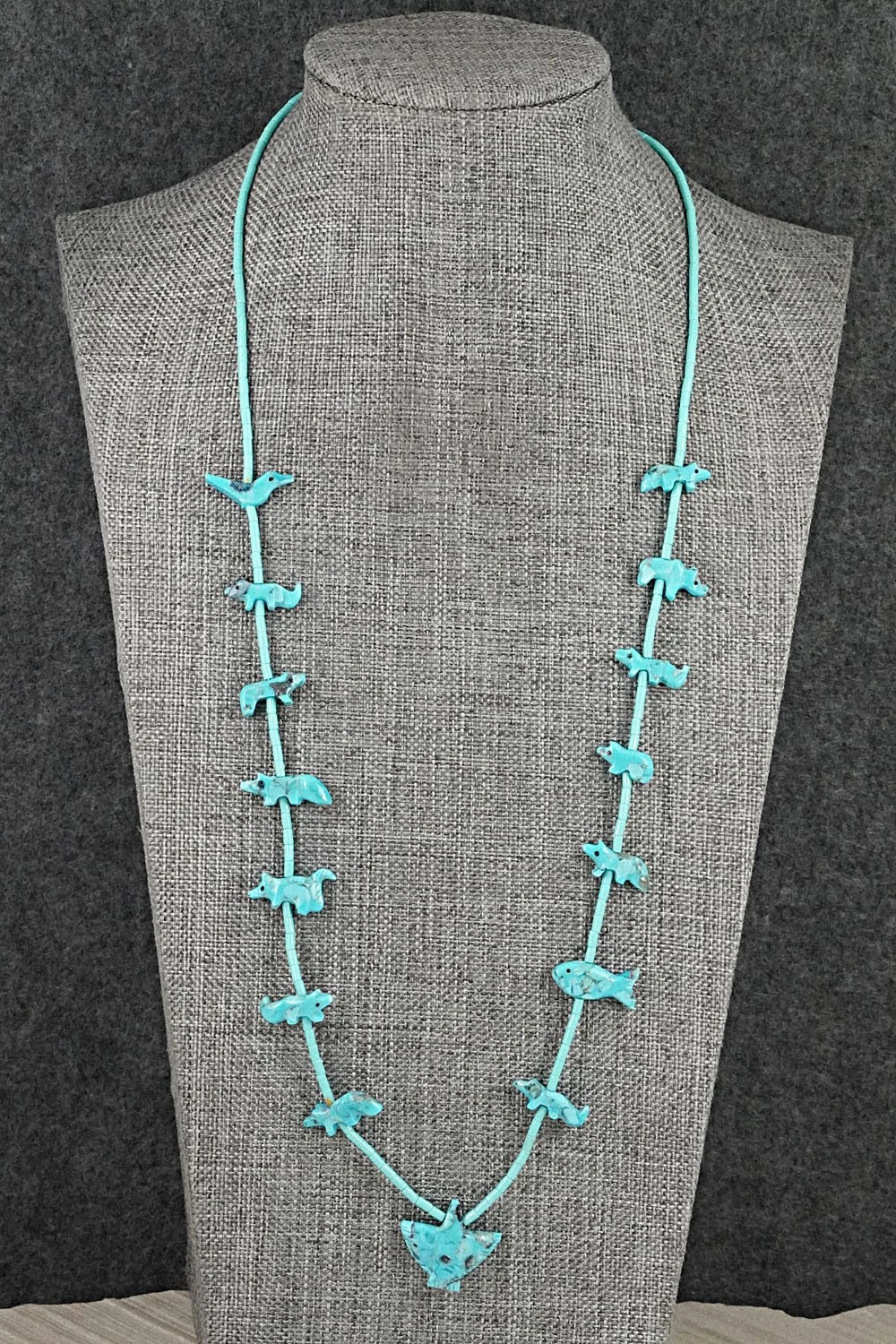 Turquoise Fetish Carving & Sterling Silver Necklace - Hector Goodluck
