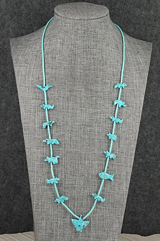 Turquoise Fetish Carving & Sterling Silver Necklace - Hector Goodluck