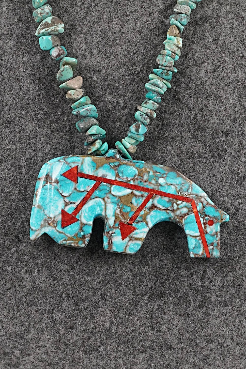Turquoise Zuni Fetish Carving & Sterling Silver Necklace - Bernard Laiwakete