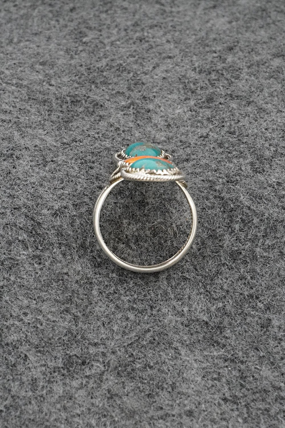 Turquoise, Spiny Oyster & Sterling Silver Ring - Priscilla Reeder - Size 8.5