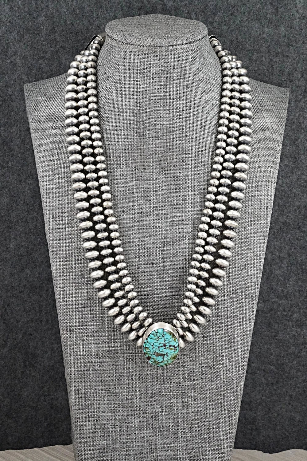 Turquoise & Sterling Silver Navajo Pearl Necklace - Gruber & Halwood