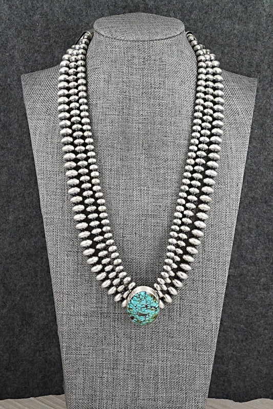 Turquoise & Sterling Silver Navajo Pearl Necklace - Gruber & Halwood