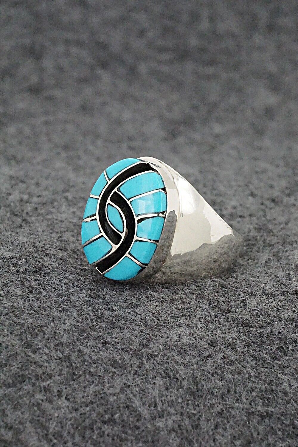 Turquoise & Sterling Silver Inlay Ring - Amy Wesley - Size 9.5