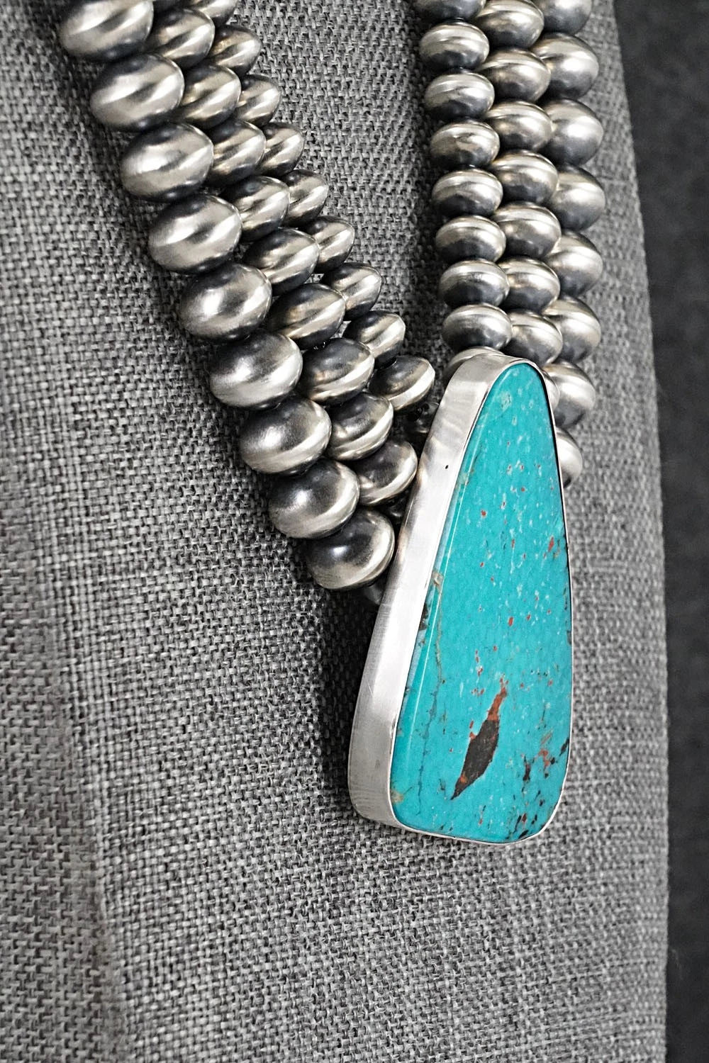 Turquoise & Sterling Silver Navajo Pearl Necklace - Gruber & Halwood