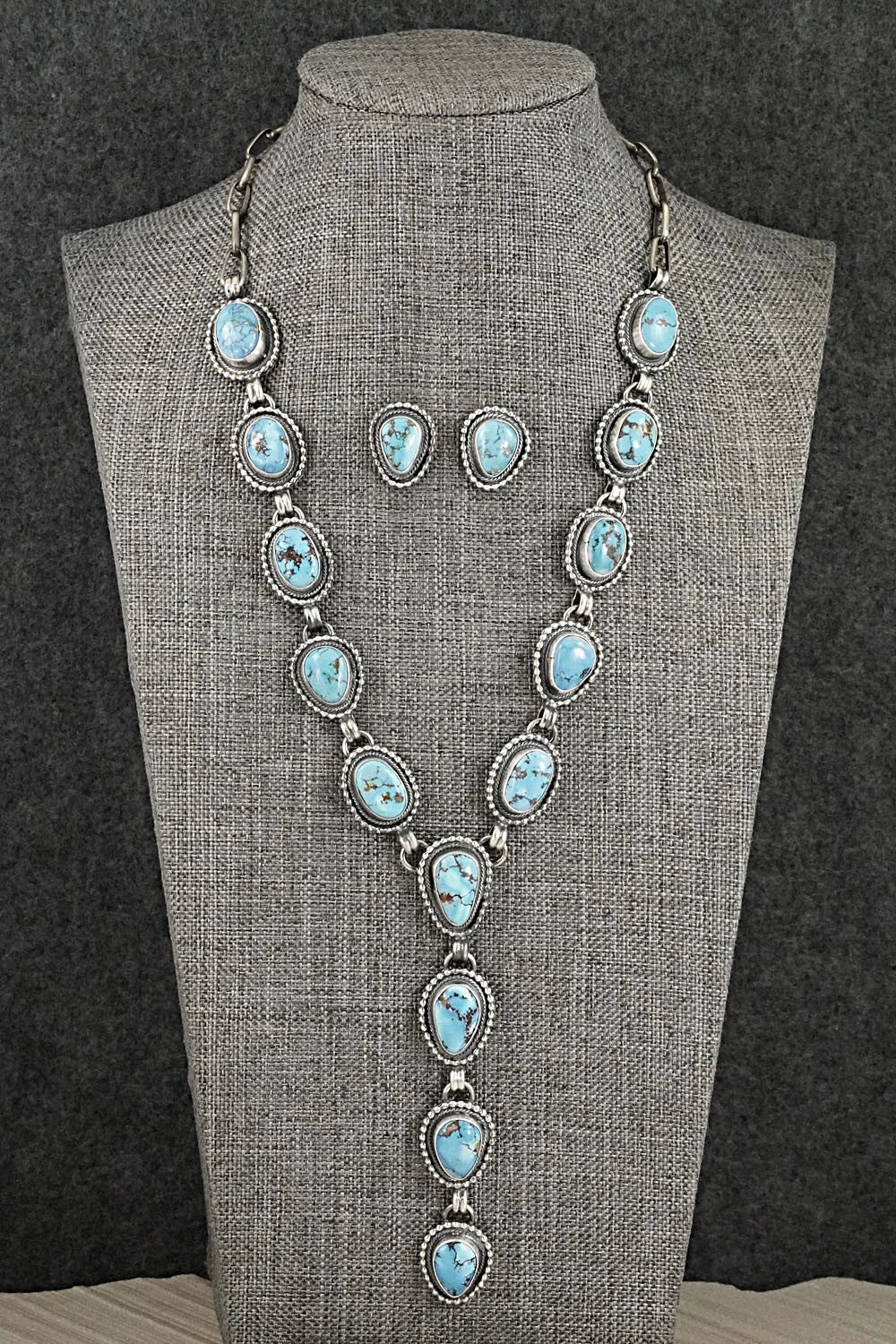 Turquoise & Sterling Silver Necklace and Earrings Set - Darrin Livingston