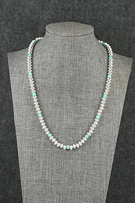 Turquoise & Sterling Silver Navajo Pearl Necklace 18" - Crystal Haley
