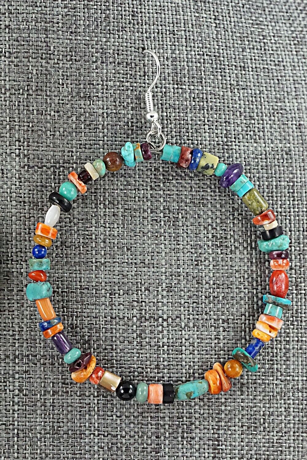 Multi Stone & Sterling Silver Hoop Earrings - Helen Tsosie