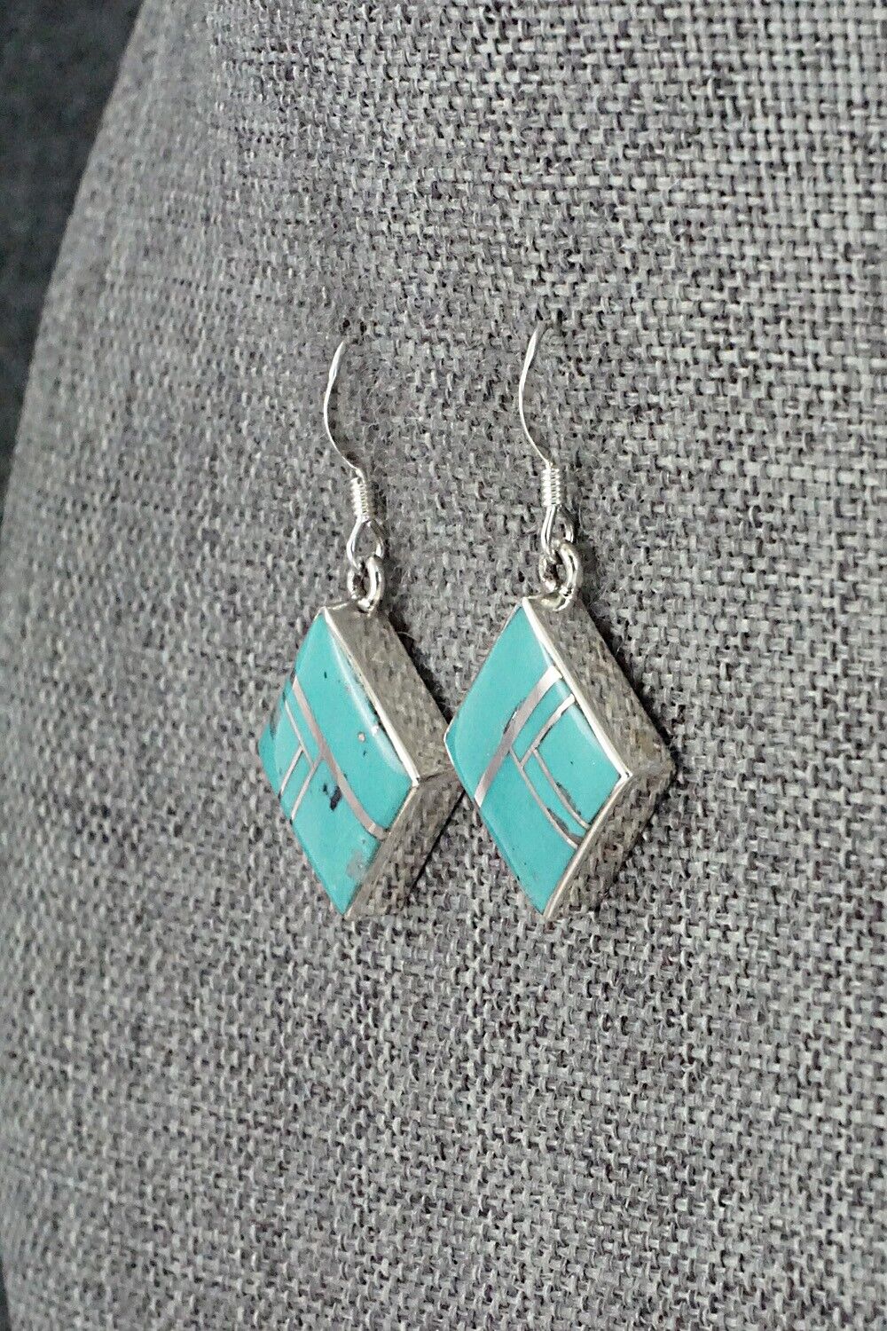 Turquoise & Sterling Silver Inlay Earrings - James Manygoats