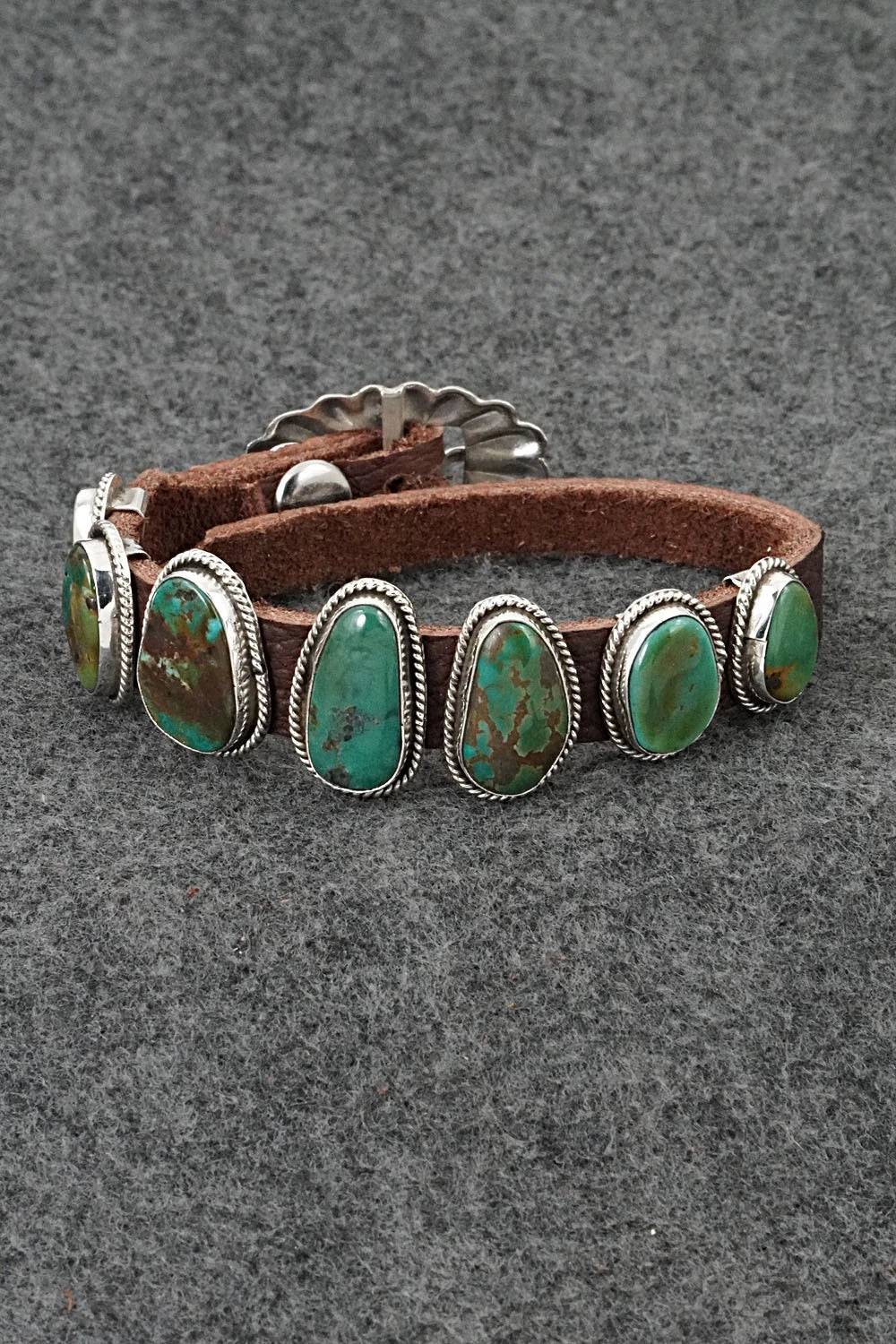 Turquoise, Sterling Silver & Leather Bracelet - Marlene Ramone