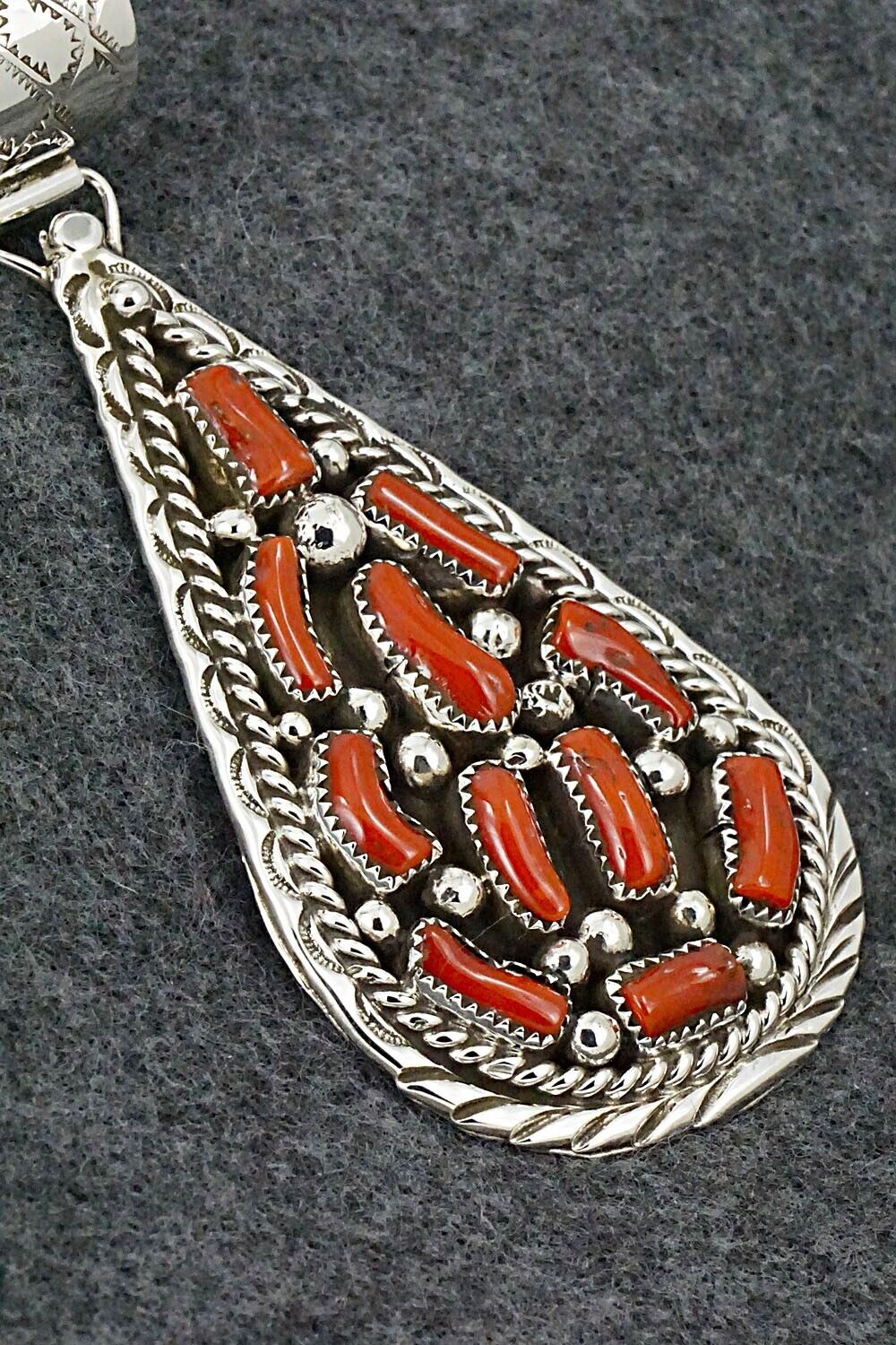 Coral & Sterling Silver Pendant - Darlene Begay