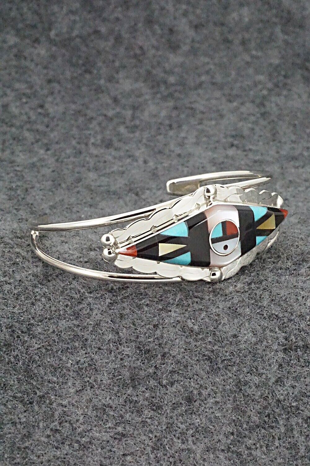 Multi Stone & Sterling Silver Inlay Bracelet - Ernie Ohmsatte