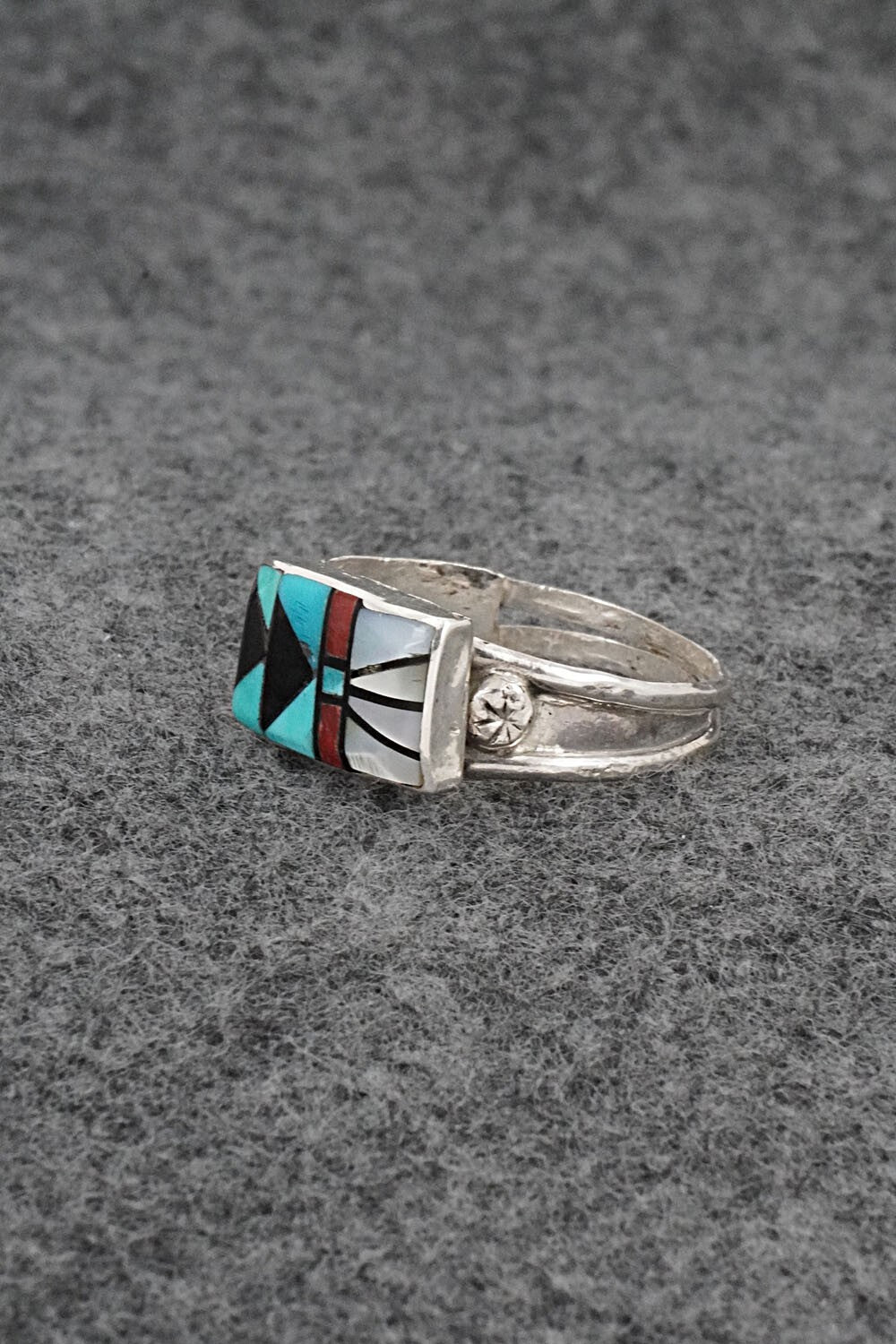 Multi-Stone & Sterling Silver Inlay Ring - Ola Eriacho - Size 13.5