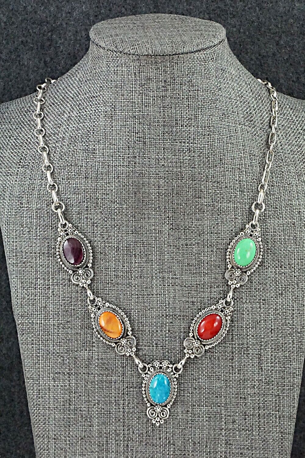 Multi Stone & Sterling Silver Necklace - Roie Jaque
