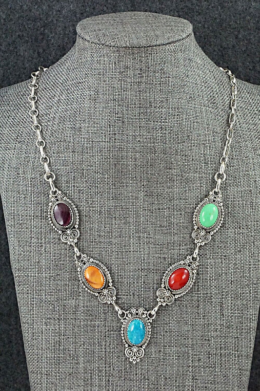 Multi Stone & Sterling Silver Necklace - Roie Jaque