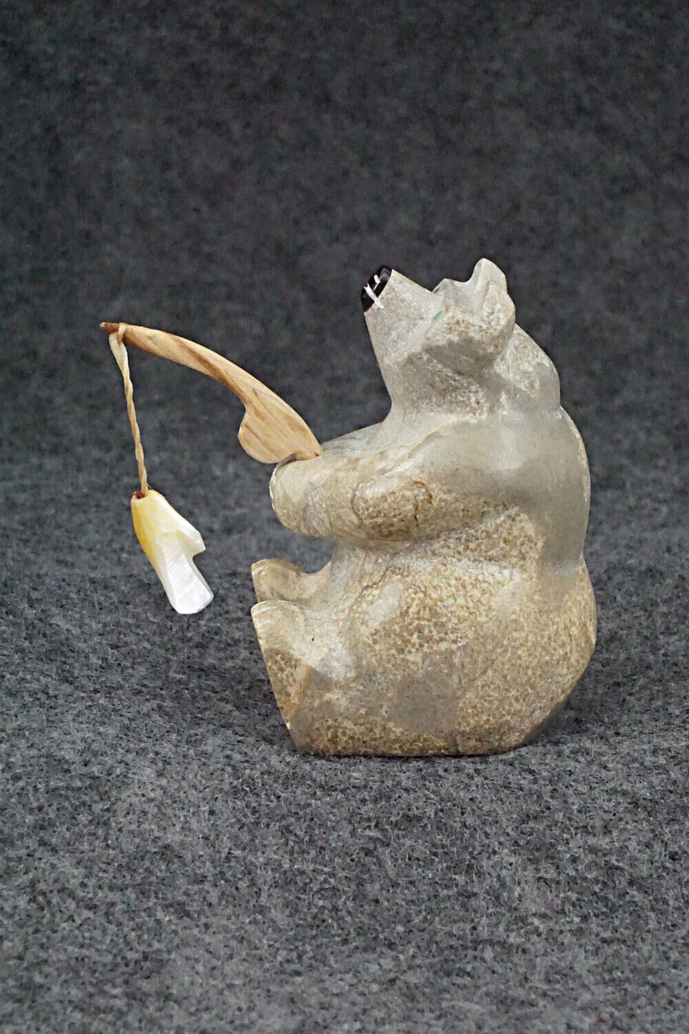 Bear with Fishing Pole Zuni Fetish Carving - Enrike Leekya
