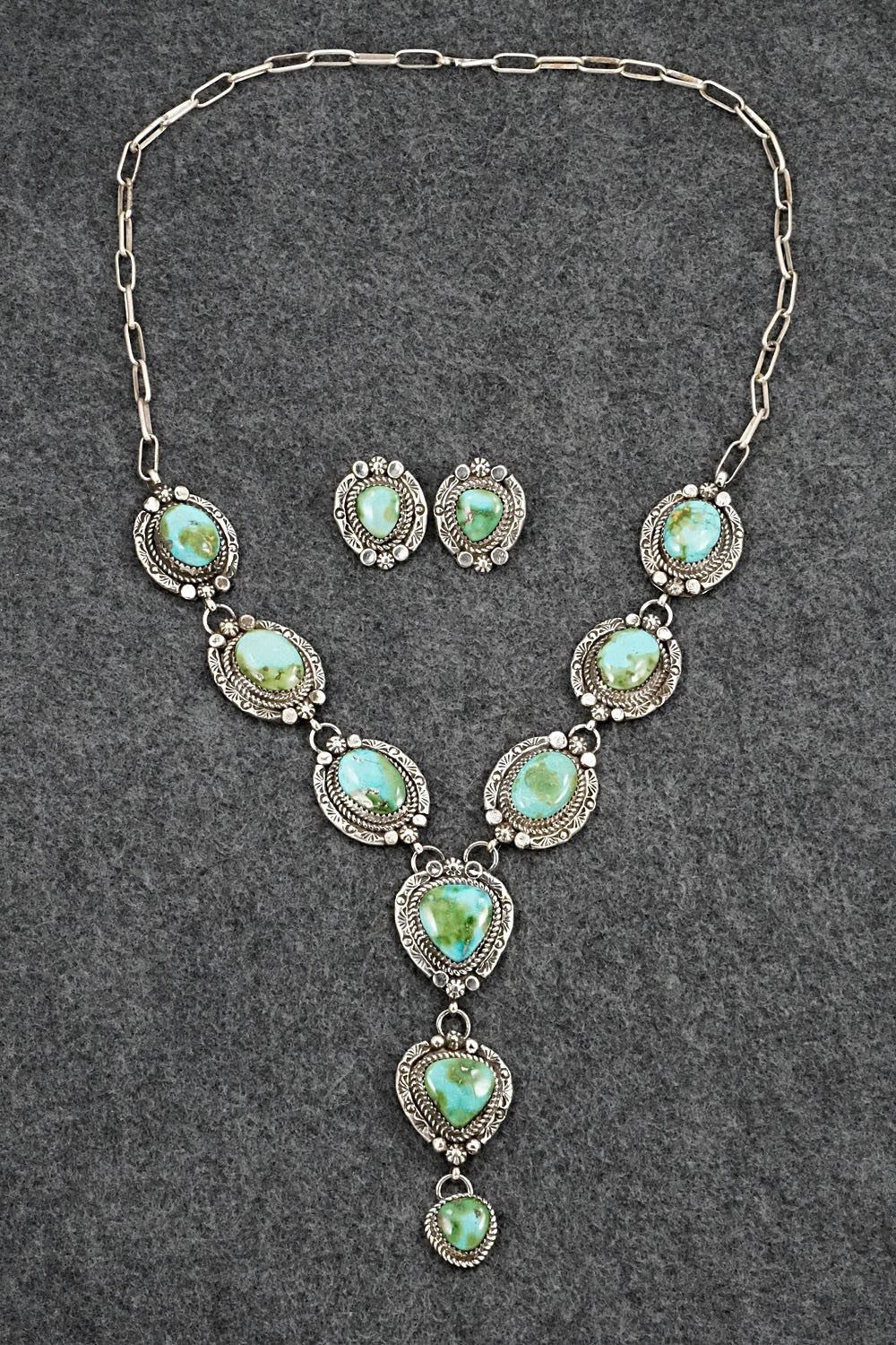 Turquoise & Sterling Silver Necklace and Earrings Set - Phil Nez