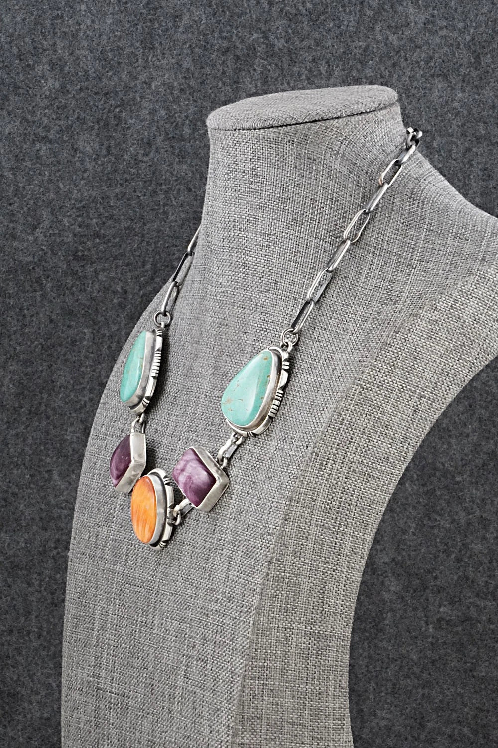 Turquoise, Spiny Oyster & Sterling Silver Necklace - Thomas Francisco