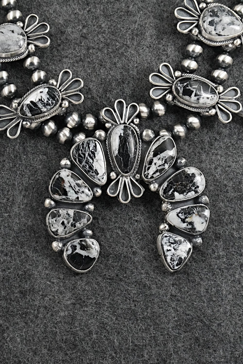 White Buffalo & Sterling Silver Squash Blossom Set - Darrin Livingston