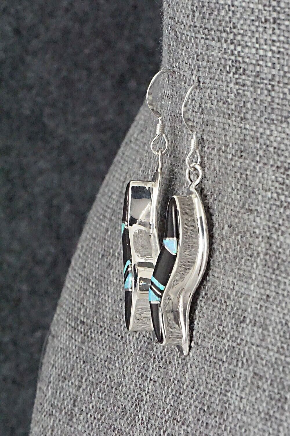 Onyx, Opalite & Sterling Silver Inlay Earrings - James Manygoats
