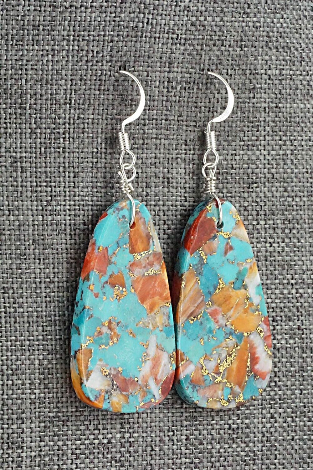 Spiny Oyster, Turquoise & Sterling Silver Earrings - Lupe Lovato