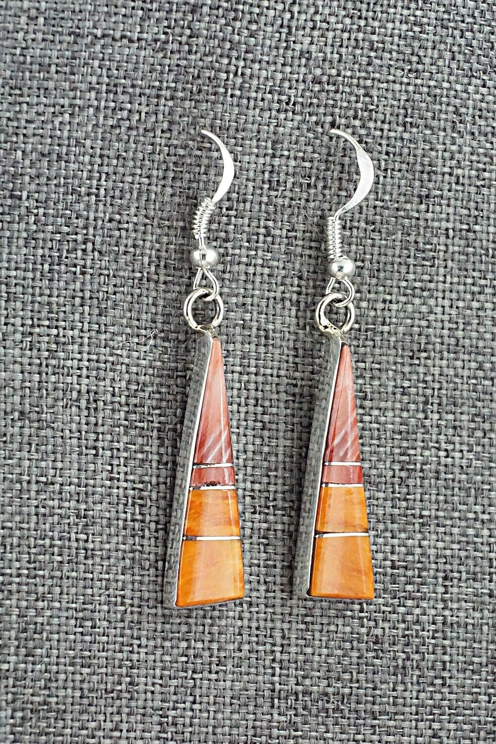 Spiny Oyster & Sterling Silver Inlay Earrings - Marilyn Yazzie