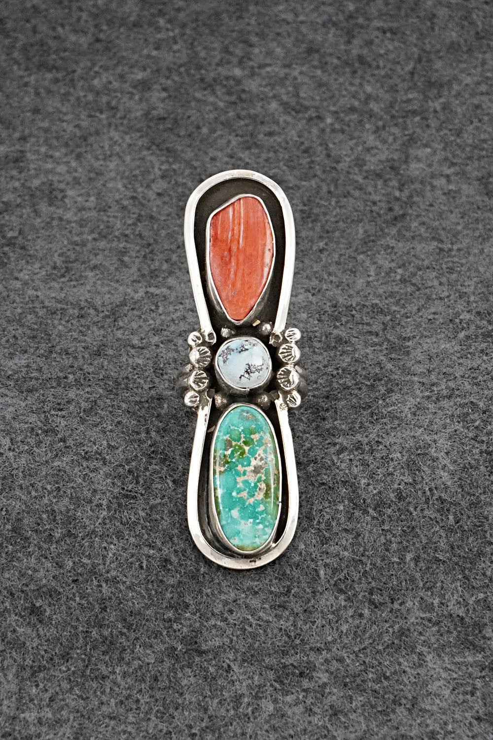 Turquoise, Spiny Oyster & Sterling Silver Ring - Priscilla Reeder - Size 9