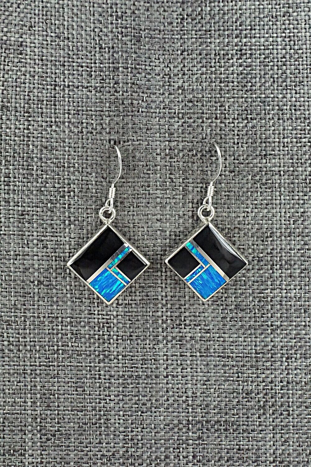 Onyx, Opalite & Sterling Silver Inlay Earrings - James Manygoats