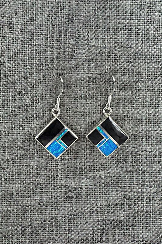 Onyx, Opalite & Sterling Silver Inlay Earrings - James Manygoats