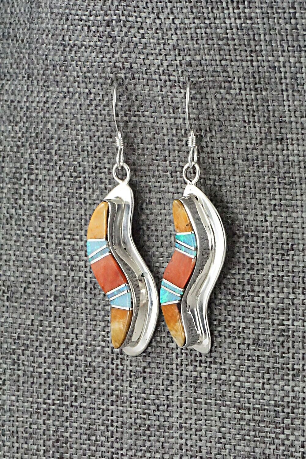 Spiny Oyster, Opalite & Sterling Silver Inlay Earrings - James Manygoats