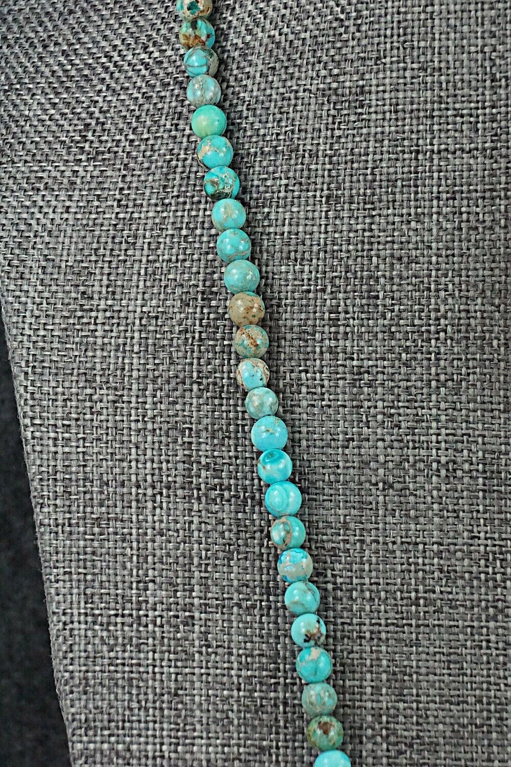 Turquoise, Shell & Sterling Silver Necklace 24" - Ramona Calavaza