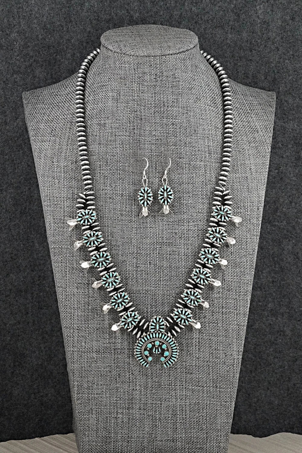 Turquoise & Sterling Silver Mini Squash Blossom Set - Lorena Peina