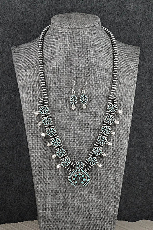 Turquoise & Sterling Silver Mini Squash Blossom Set - Lorena Peina