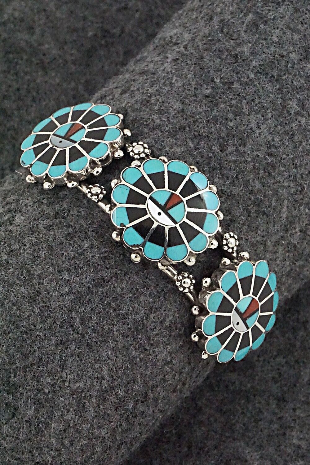 Multi Stone & Sterling Silver Inlay Bracelet - Delbert Soseeah